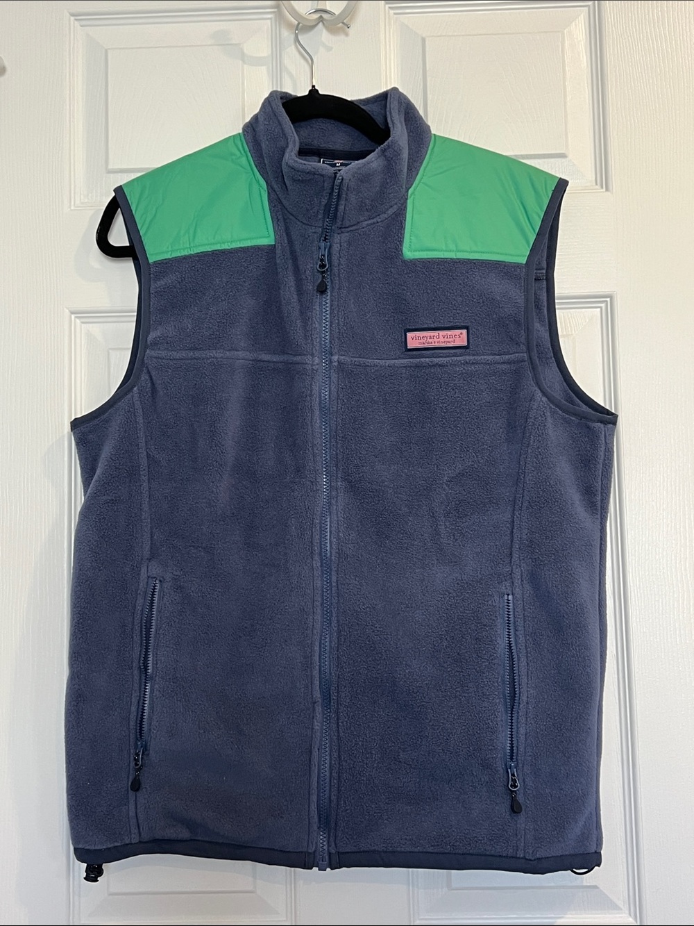 Vineyard Vines Navy Fleece Vest with Mint Green Shoulder Panels